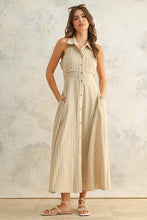 Tan Striped Button Down Shirt Dress