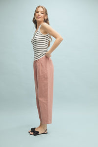 Off White/Black Striped Ribbed Relaxed Crop Tank