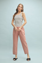 Off White/Black Striped Ribbed Relaxed Crop Tank