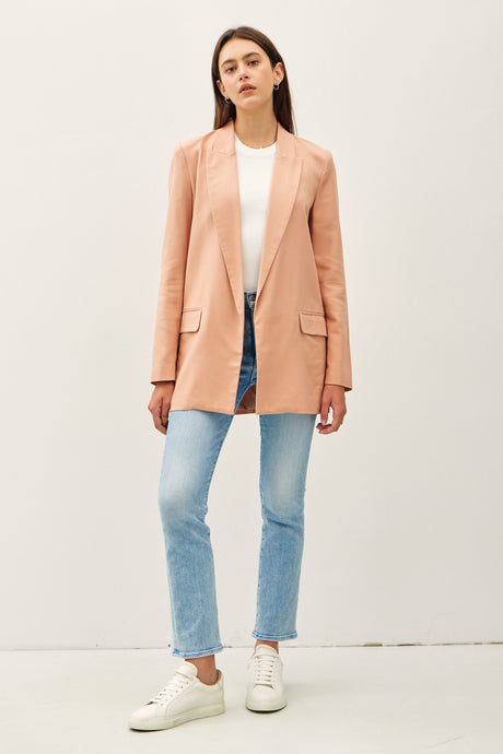 Dusty Apricot Classic Solid Oversized Open Linen Blazer