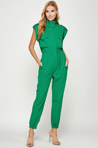 Emerald Mock Neck Sleeveless Jogger Jumpsuit