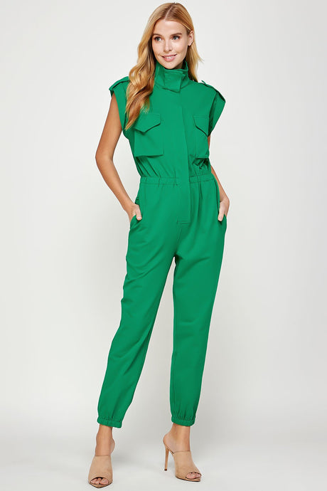 Emerald Mock Neck Sleeveless Jogger Jumpsuit