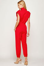 Red Mock Neck Sleeveless Jogger Jumpsuit
