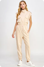 Ecru Mock Neck Sleeveless Jogger Jumpsuit