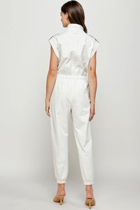 White Heather Mock Neck Sleeveless Jogger Jumpsuit