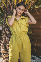 Chartreuse Mock Neck Sleeveless Jogger Jumpsuit