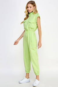 Lime Mock Neck Sleeveless Jogger Jumpsuit