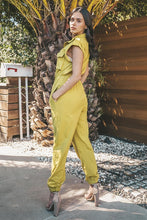 Chartreuse Mock Neck Sleeveless Jogger Jumpsuit