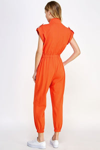 Orange Mock Neck Sleeveless Jogger Jumpsuit