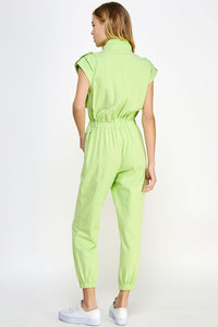 Lime Mock Neck Sleeveless Jogger Jumpsuit