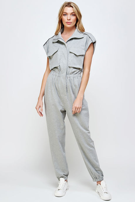 Heather Gray Mock Neck Sleeveless Jogger Jumpsuit