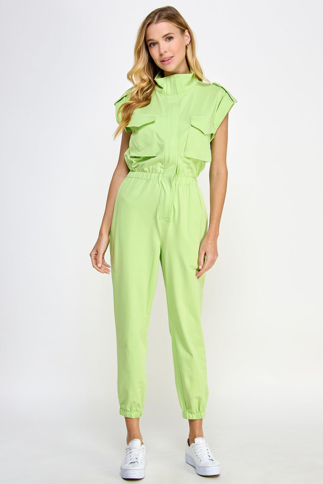 Lime Mock Neck Sleeveless Jogger Jumpsuit