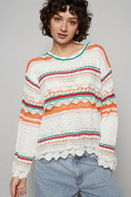 Ivory Multi Round Neck Long Sleeve Striped Solid Sweater Top