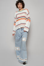 Ivory Multi Round Neck Long Sleeve Striped Solid Sweater Top
