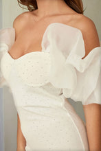 White Big Ruffle Off Shoulder With Micro Stud