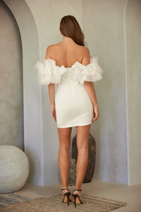 White Big Ruffle Off Shoulder With Micro Stud