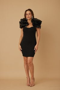 Black Big Ruffle Off Shoulder With Micro Stud