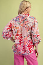 Fuchsia Mix Floral Printed Button Down Top