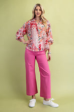 Fuchsia Mix Floral Printed Button Down Top