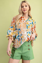 Mustard Mix Floral Printed Button Down Top