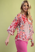 Fuchsia Mix Floral Printed Button Down Top