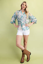 Ivory Mix Floral Printed Button Down Top