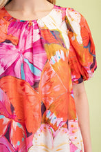Fuchsia Mix Tropical Print A-Line Mini Dress