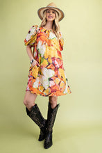 Yellow Mix Tropical Print A-Line Mini Dress