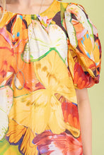 Yellow Mix Tropical Print A-Line Mini Dress