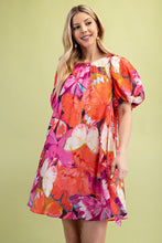 Fuchsia Mix Tropical Print A-Line Mini Dress