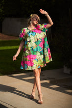 Green Mix Tropical Print A-Line Mini Dress