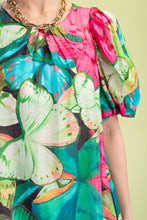 Green Mix Tropical Print A-Line Mini Dress