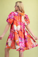 Fuchsia Mix Tropical Print A-Line Mini Dress