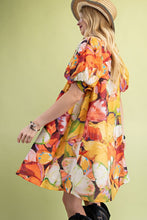 Yellow Mix Tropical Print A-Line Mini Dress