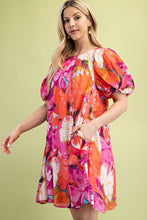 Fuchsia Mix Tropical Print A-Line Mini Dress