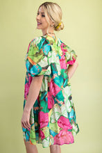 Green Mix Tropical Print A-Line Mini Dress