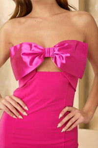 Fuchsia Ribbon Open Cleavage Tube Dress