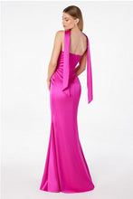 Hot Pink One-Shoulder Satin Long Evening Gown