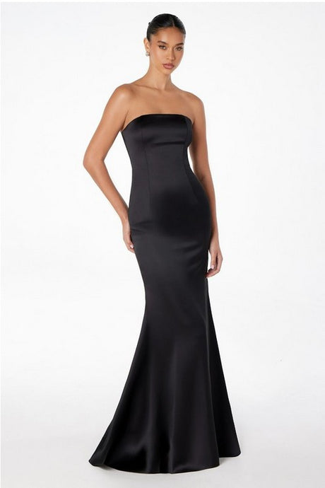 Black One-Shoulder Satin Long Evening Gown