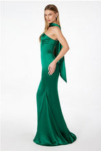 Emerald One-Shoulder Satin Long Evening Gown