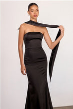 Black One-Shoulder Satin Long Evening Gown