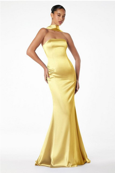Gold One-Shoulder Satin Long Evening Gown