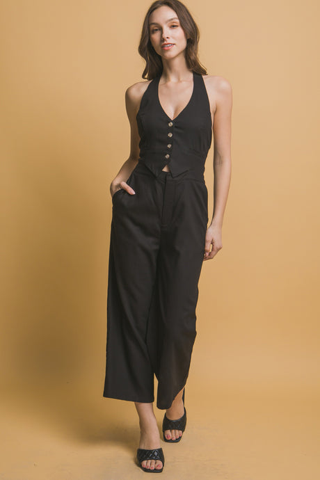 Black Linen Halter Neck Jumpsuit