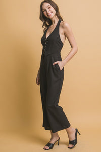 Black Linen Halter Neck Jumpsuit