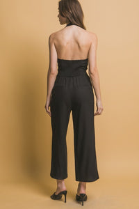 Black Linen Halter Neck Jumpsuit