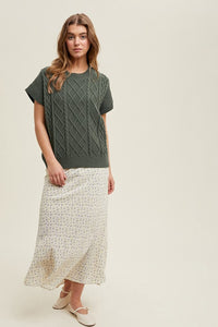 Olive Cable Knit Sweater Top