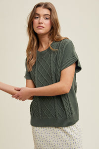 Olive Cable Knit Sweater Top