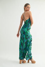 Green Tropical Ruffle Maxi Dress