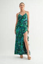 Green Tropical Ruffle Maxi Dress