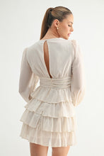 Cream Ruffled Long-Sleeve Mini Dress
